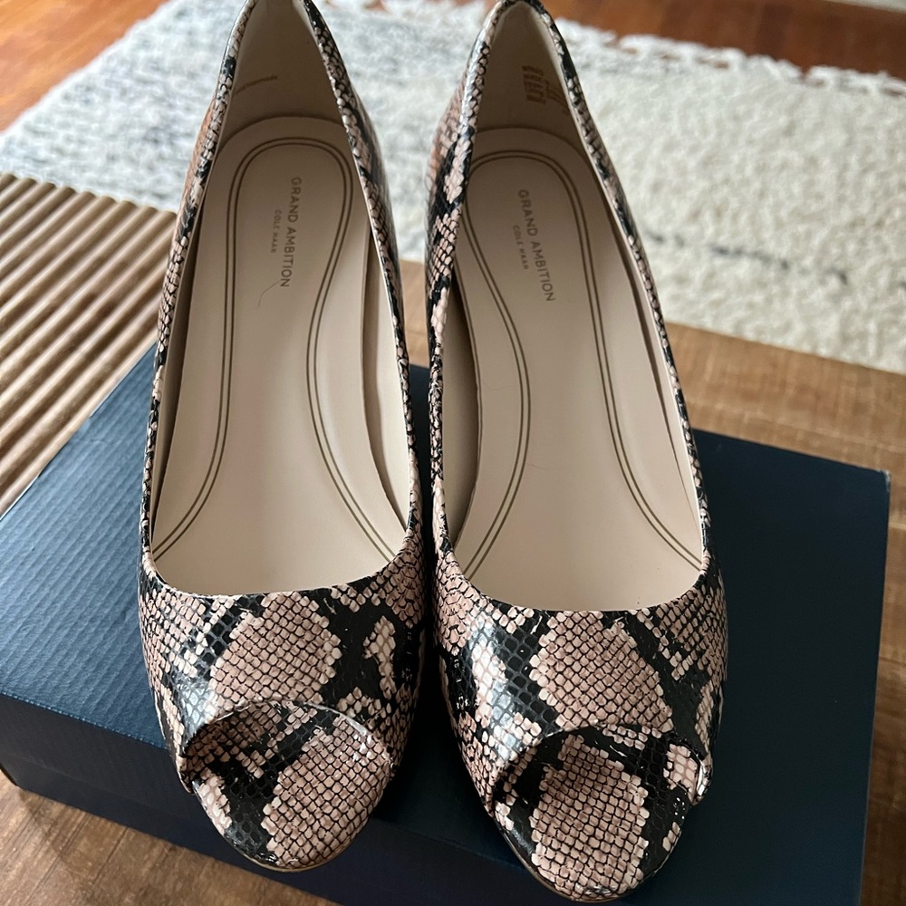 Cole Haan Snake Grand Ambition Open Toe Wedge 9.5